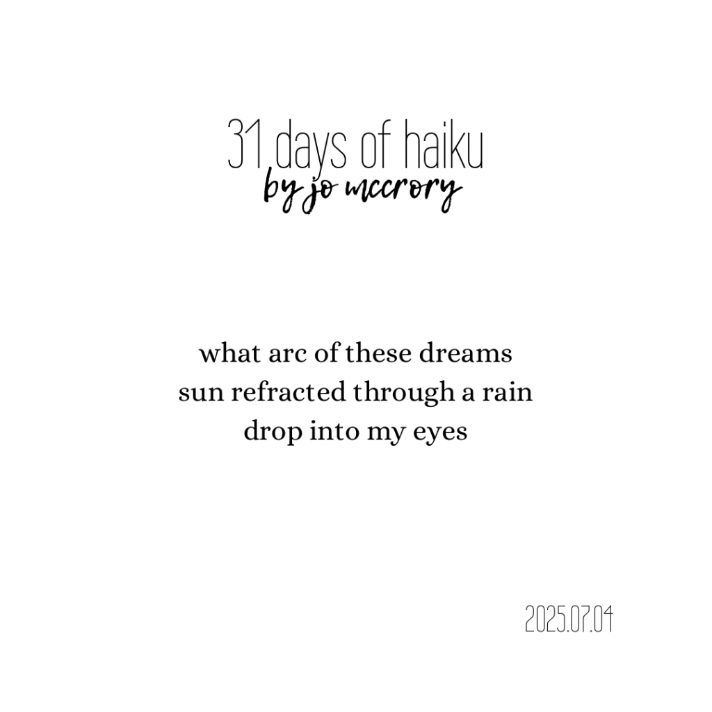what arc of these dreams
sun refracted through a rain
drop into my eyes
