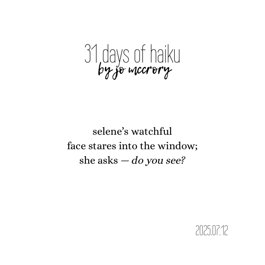 selene’s watchful
face stares into the window;
she asks — do you see?